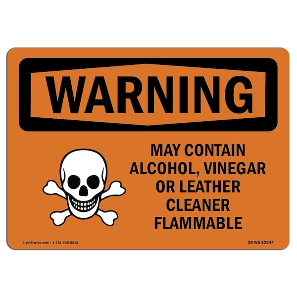 Safety Sign, OSHA WARNING, 3.5" Height, May Contain Alcohol Vinegar, Landscape, 10PK